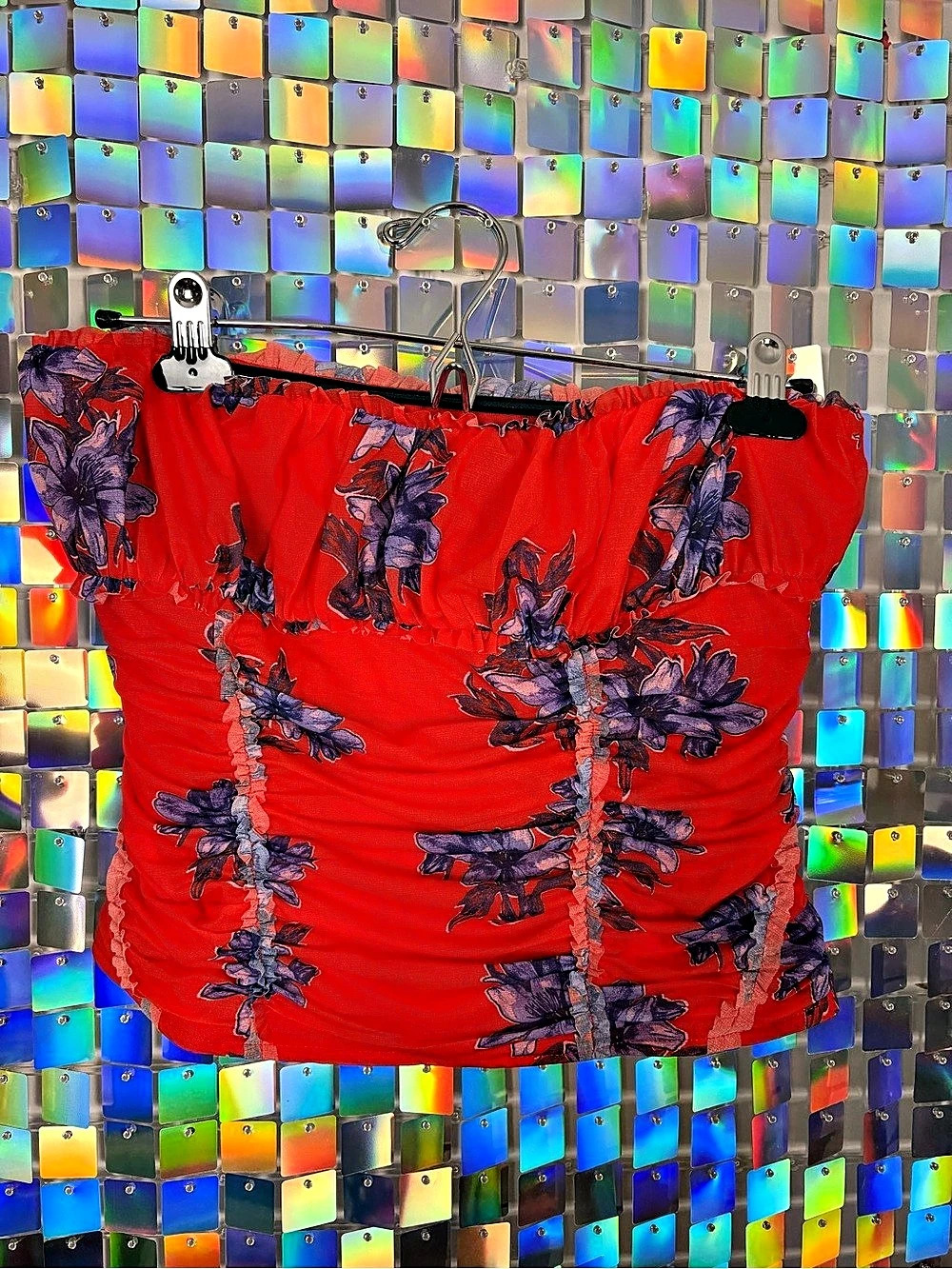 Free People Scottie Printed Tube Floral Top Red & Purple Medium